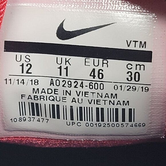 Nike Air Max 720 Men's Red Black Athletic Shoes AO2924 600 US Size 12 - Picture 9 of 9